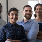 Multi,Racial,Company,Members,,Enthusiastic,Business,People,Smile,Pose,In