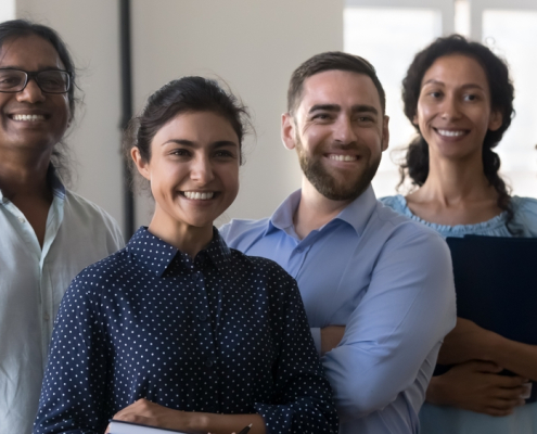 Multi,Racial,Company,Members,,Enthusiastic,Business,People,Smile,Pose,In