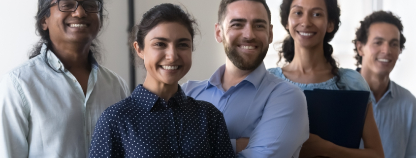 Multi,Racial,Company,Members,,Enthusiastic,Business,People,Smile,Pose,In