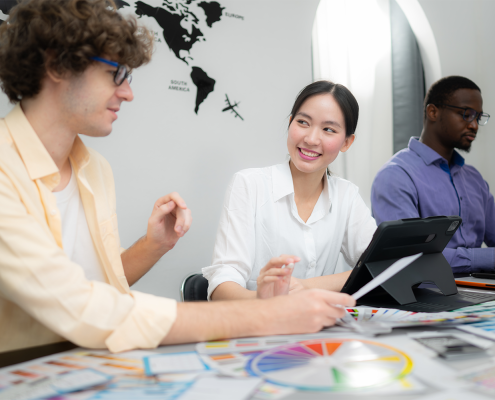people discussing in office