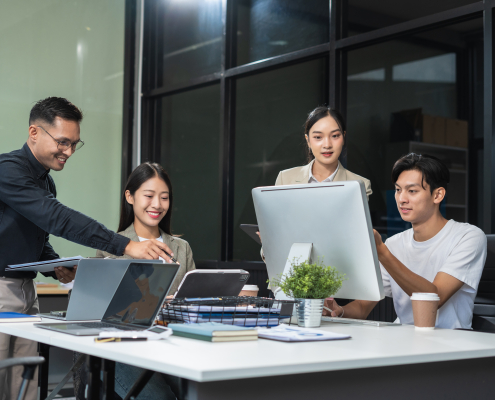 Business team working on a project in the office or reviewing