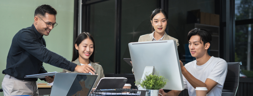 Business team working on a project in the office or reviewing