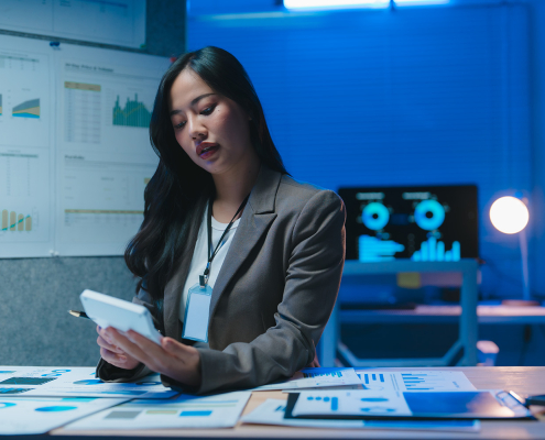 businesswoman analyzing reports