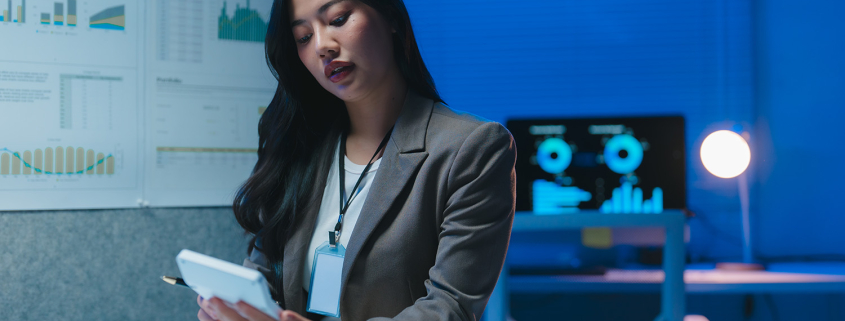 businesswoman analyzing reports