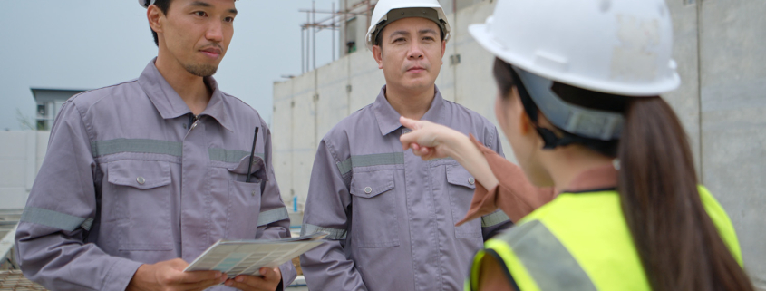 construction workers reporting to boss
